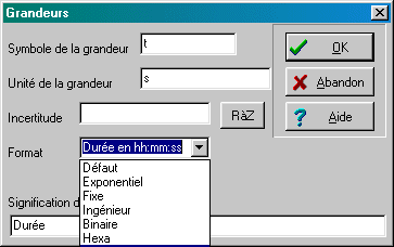 Choix du format d'affichage du temps dans REGRESSI